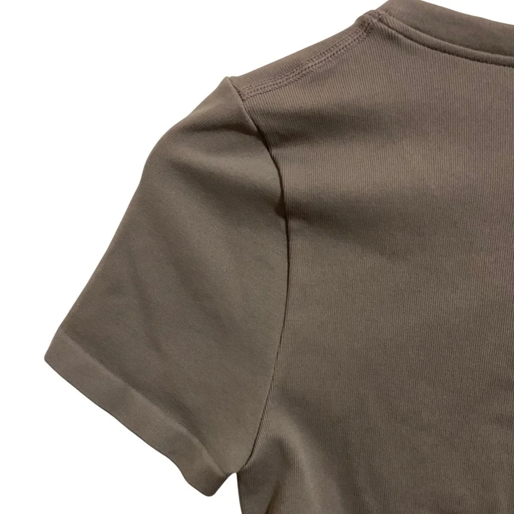 OQQ Ruched Side Short Sleeve Tee Brown Athletic‎ Coachella Festival Bodycon M